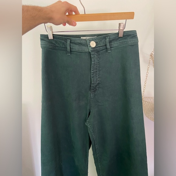 Zara The High Rise Marine Straight Green Jeans Woman’s Size 10 - Picture 2 of 8